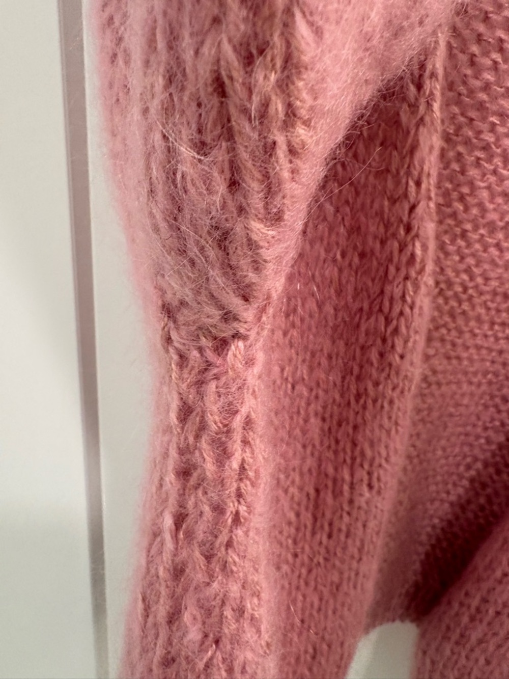Pink Wool Hand Knit Oversized Balloon Sleeve Cardigan Sweater - Picture 9 of 12